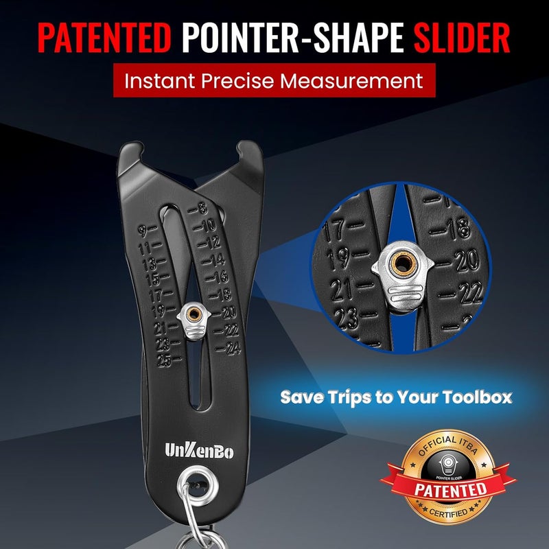 UNKENBO ® Bolt Size Finder Tool Keychain - Gauge Bolts & Nuts Head SAE 5/16 to 1" & Metric 8 to 25mm, Wrench & Socket Size Finder, Nut & Bolt Fasteners Measuring Tool Gifts for Men (Matte Black) - Image 2